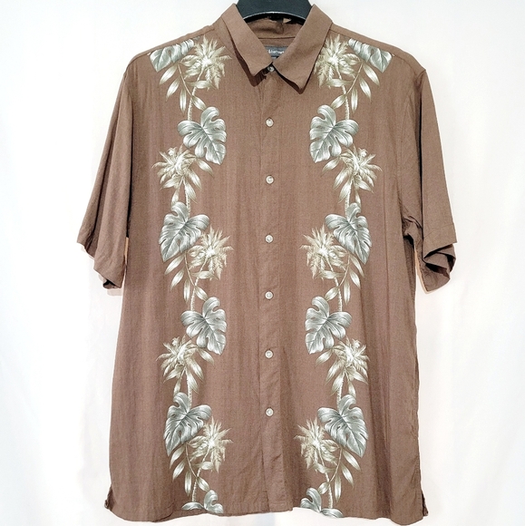Croft & Barrow Hawaiian Camp Shirt Mens Size Large Brown Floral Button Up Rayon - Picture 2 of 9